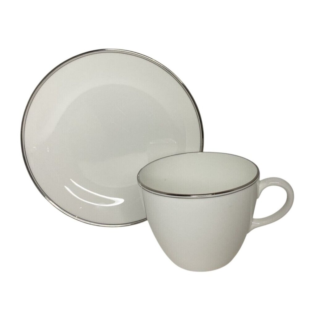 Flat Cup & Saucer Set Doric (Platinum Trim) by Wedgwood BONE CHINA MADE ENGLAND